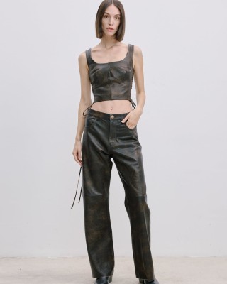 Geniş Kesim Deri Pantolon