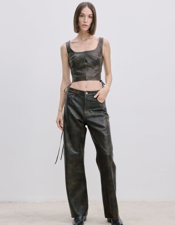 Geniş Kesim Deri Pantolon