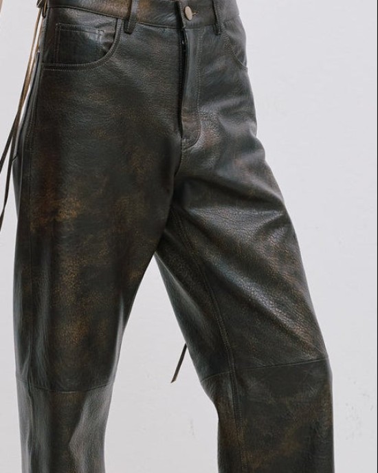 Geniş Kesim Deri Pantolon