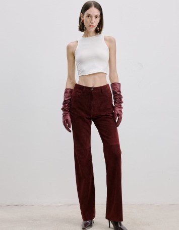Bordo Süet Pantolon