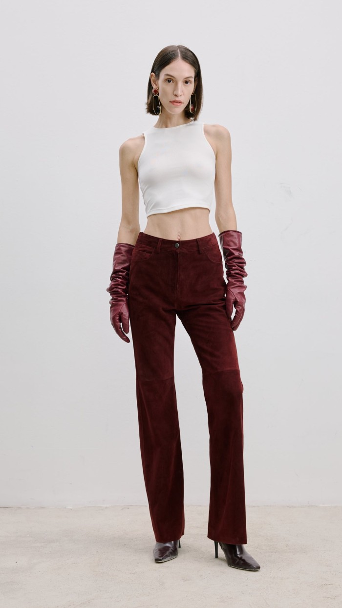 Bordo Süet Pantolon