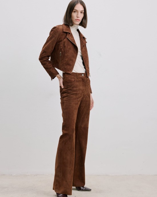 Süet Biker Ceket Kahverengi