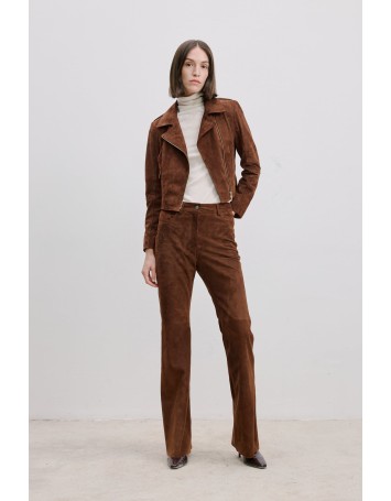 Süet Biker Ceket Kahverengi