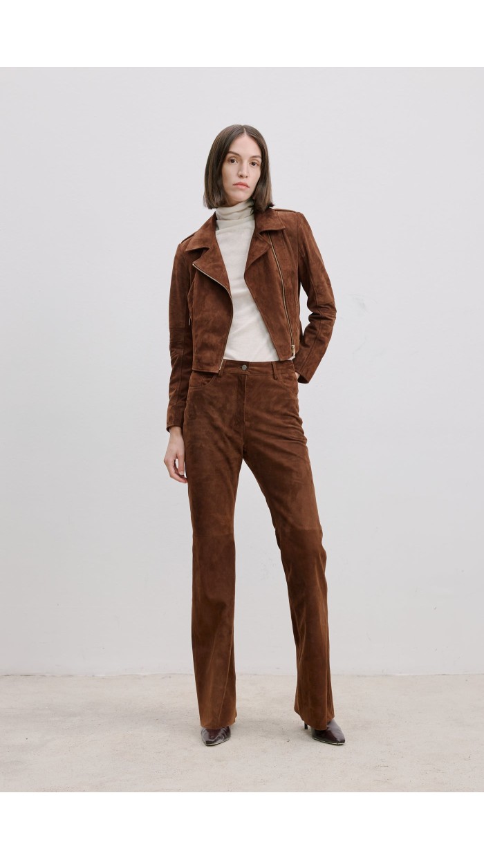 Süet Biker Ceket Kahverengi