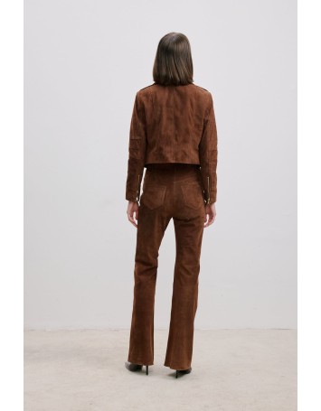 Süet Biker Ceket Kahverengi