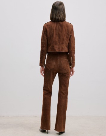 Süet Biker Ceket Kahverengi