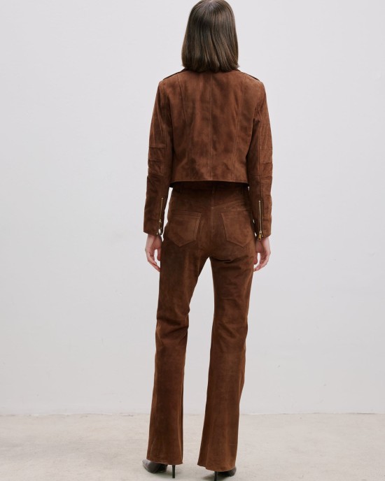 Süet Biker Ceket Kahverengi