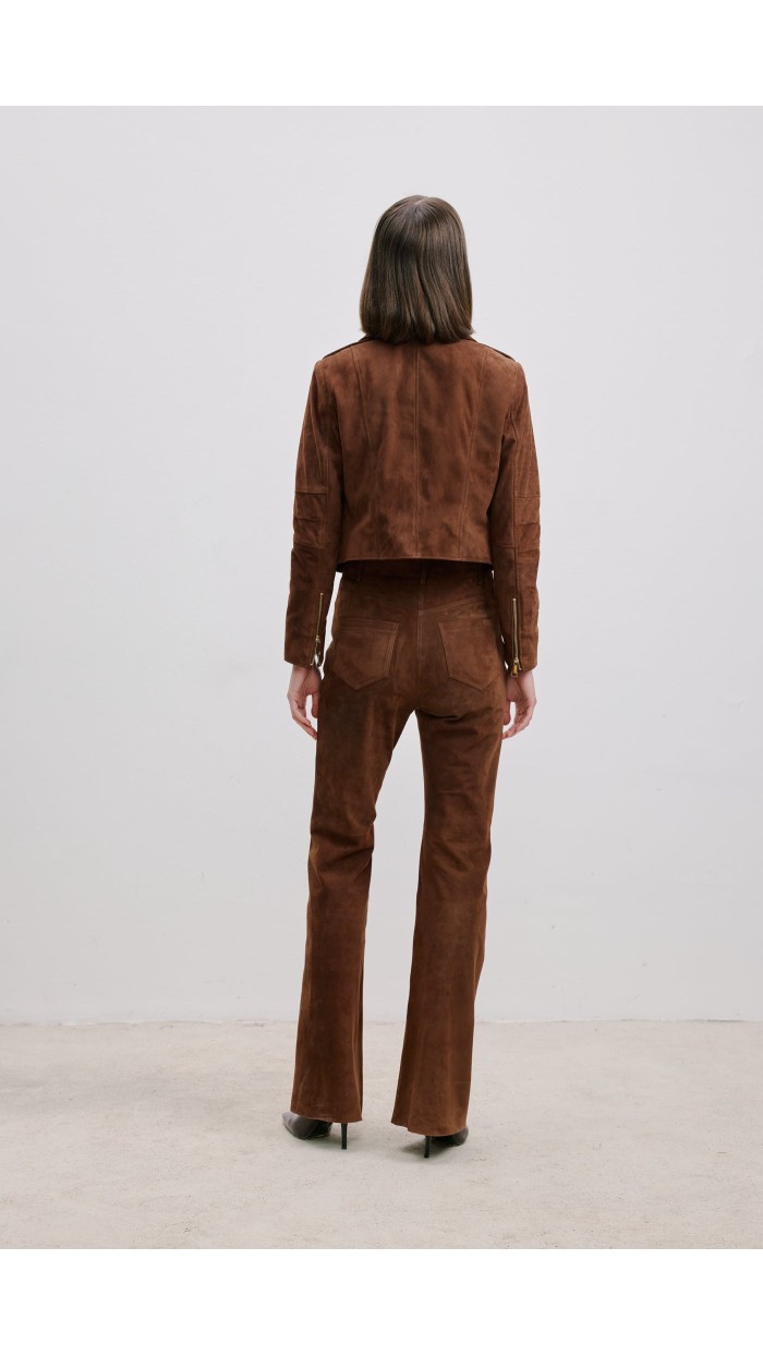 Süet Biker Ceket Kahverengi