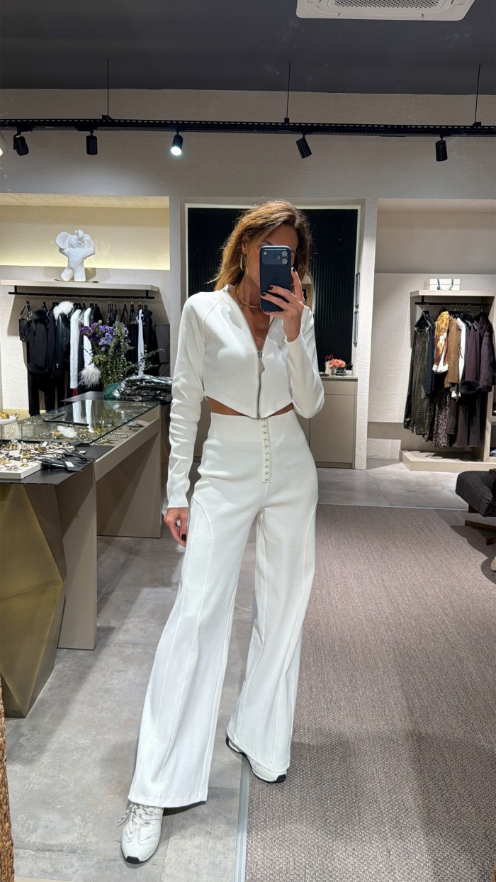 Nava Acid Wash Ekru Pantolon