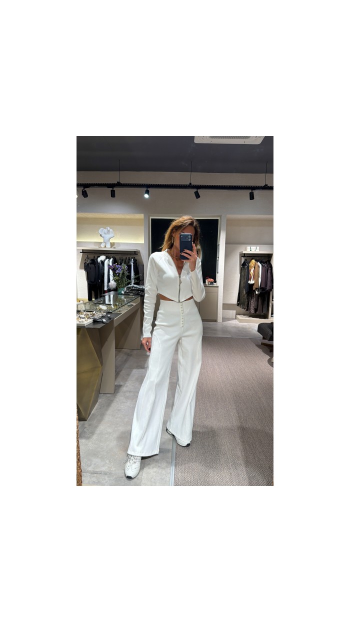 Nava Acid Wash Ekru Pantolon