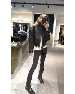 Kahverengi Örgü Deri Ceket