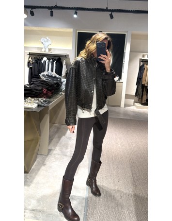 Kahverengi Örgü Deri Ceket