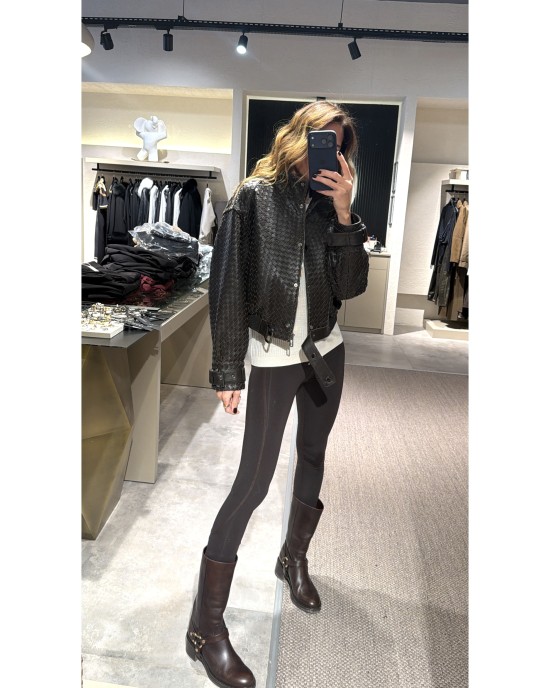 Kahverengi Örgü Deri Ceket