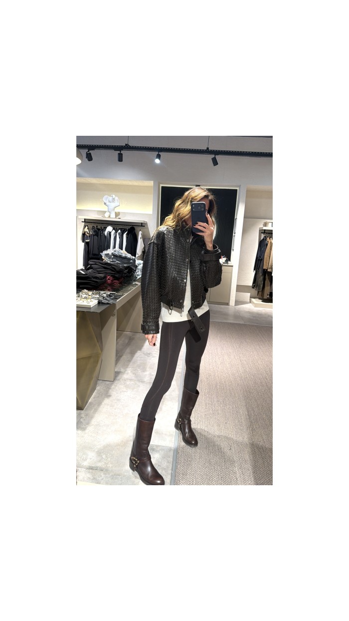 Kahverengi Örgü Deri Ceket