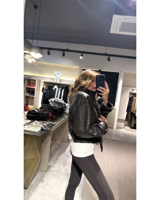 Kahverengi Örgü Deri Ceket