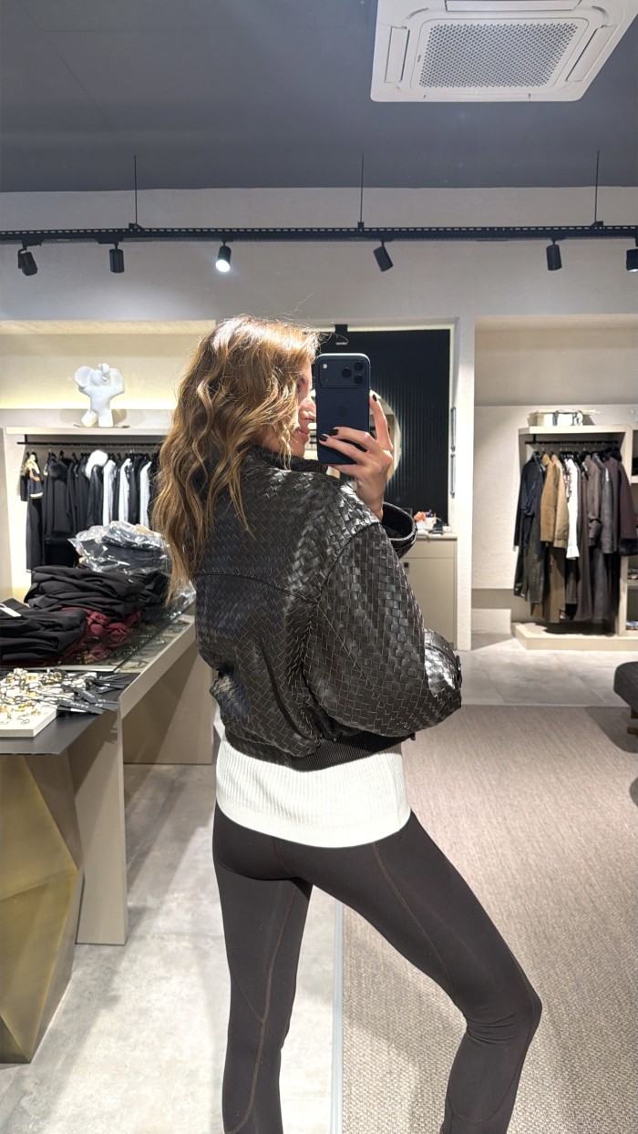 Kahverengi Örgü Deri Ceket Kahverengi Örgü Deri Ceket