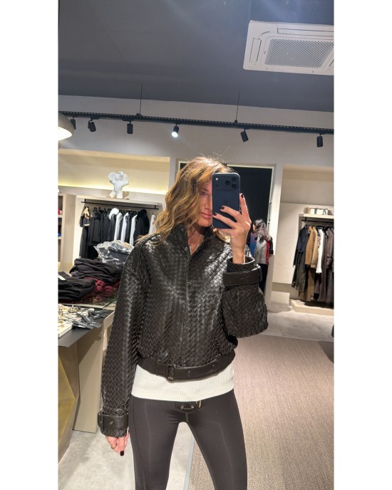 Kahverengi Örgü Deri Ceket