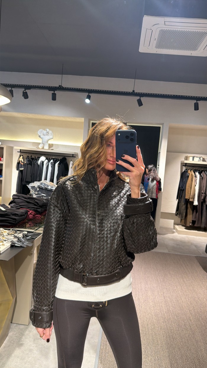 Kahverengi Örgü Deri Ceket