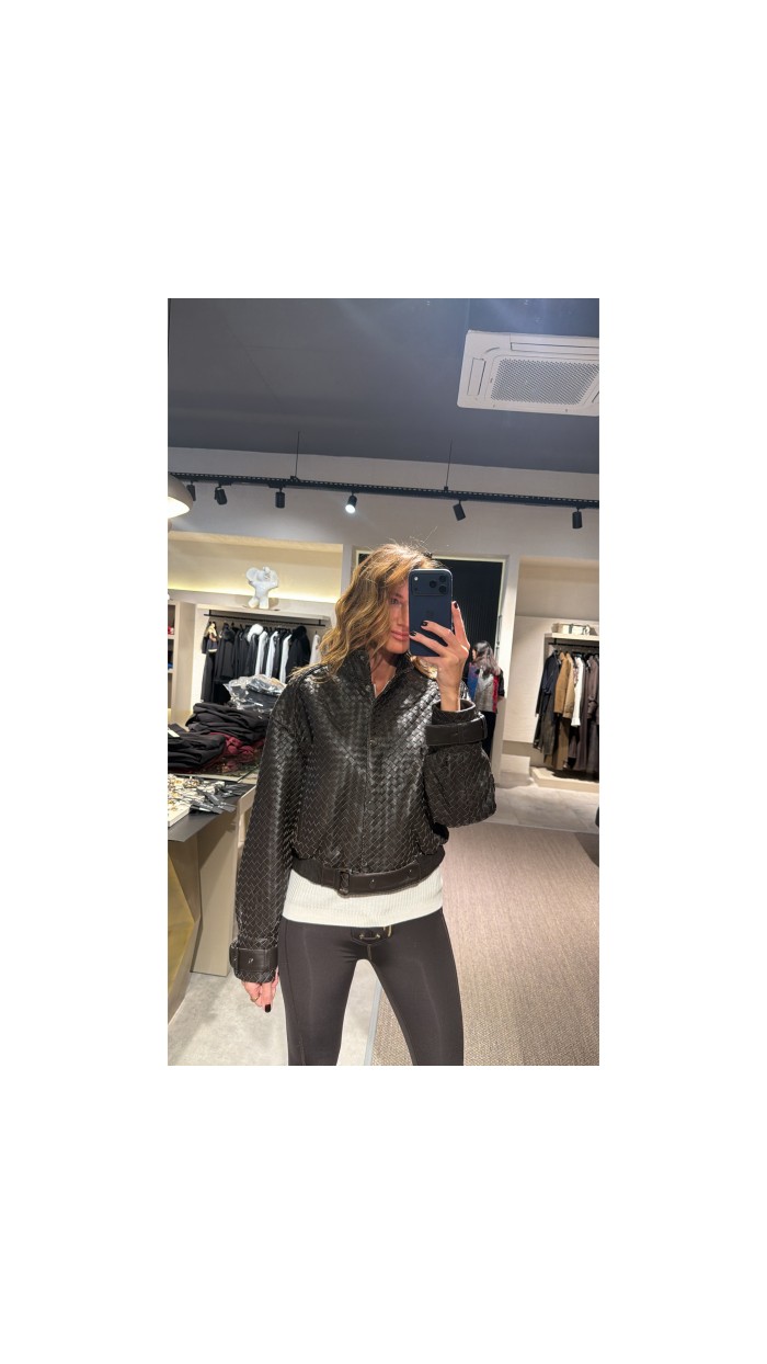 Kahverengi Örgü Deri Ceket