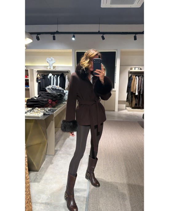 Kürk Detaylı Kahverengi Palto