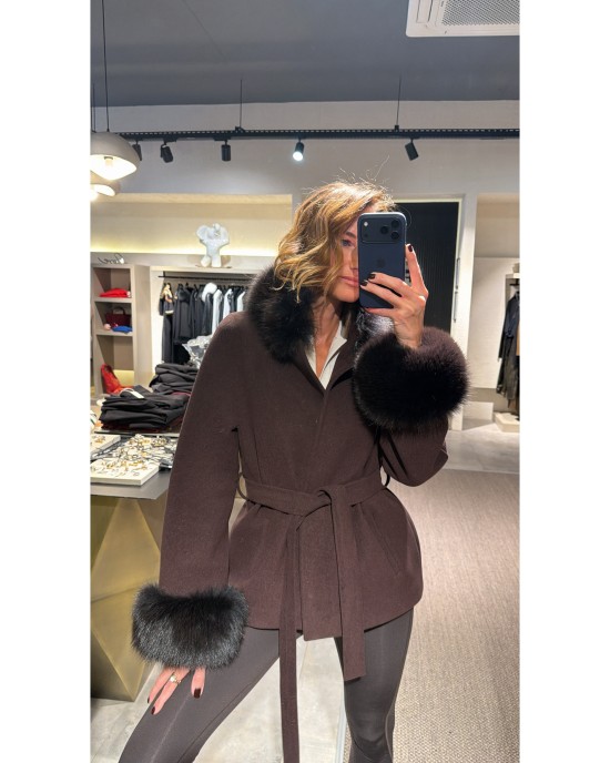 Kürk Detaylı Kahverengi Palto