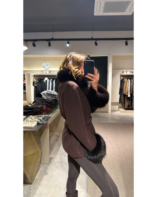 Kürk Detaylı Kahverengi Palto