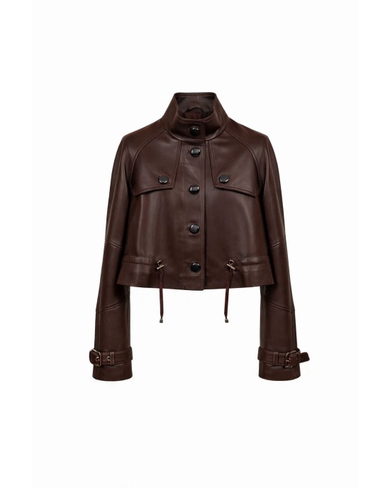 Kahve Crop Deri Ceket