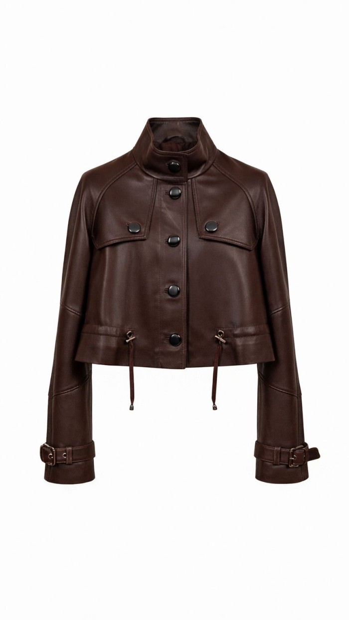 Kahve Crop Deri Ceket