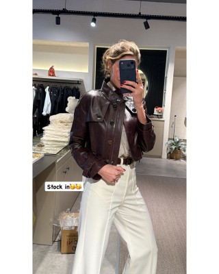 Bordo Crop Deri Ceket 