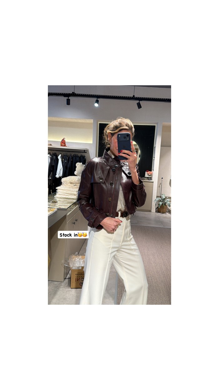 Bordo Crop Deri Ceket 