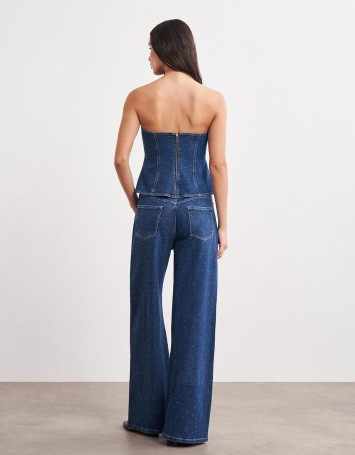 Hotfix Baskılı Denim Büstiyer