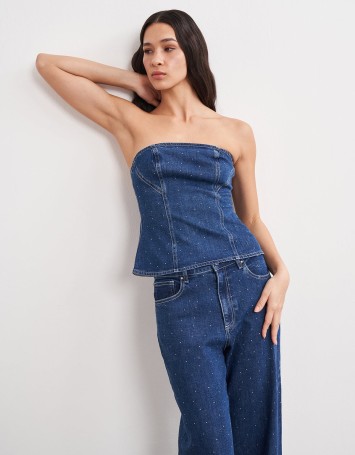 Hotfix Baskılı Denim Büstiyer