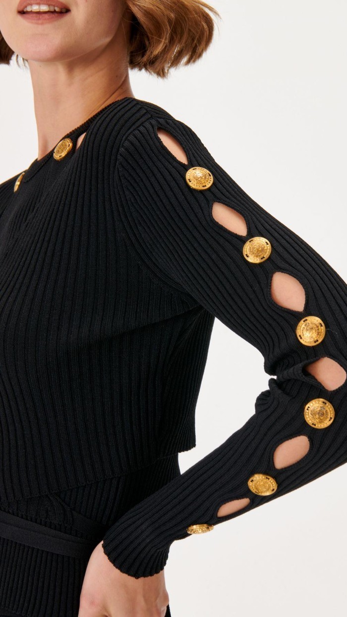 Düğme Detaylı Kruvaze Siyah Triko Hırka