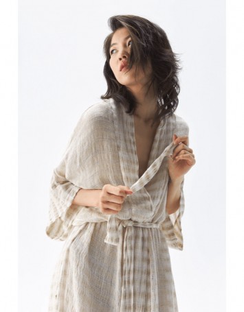 Krem Çizgili Kimono