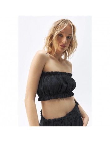 Siyah Keten Crop Top Siyah Keten Crop Top