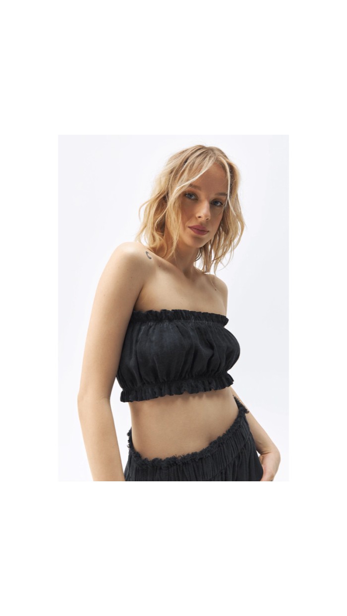 Siyah Keten Crop Top