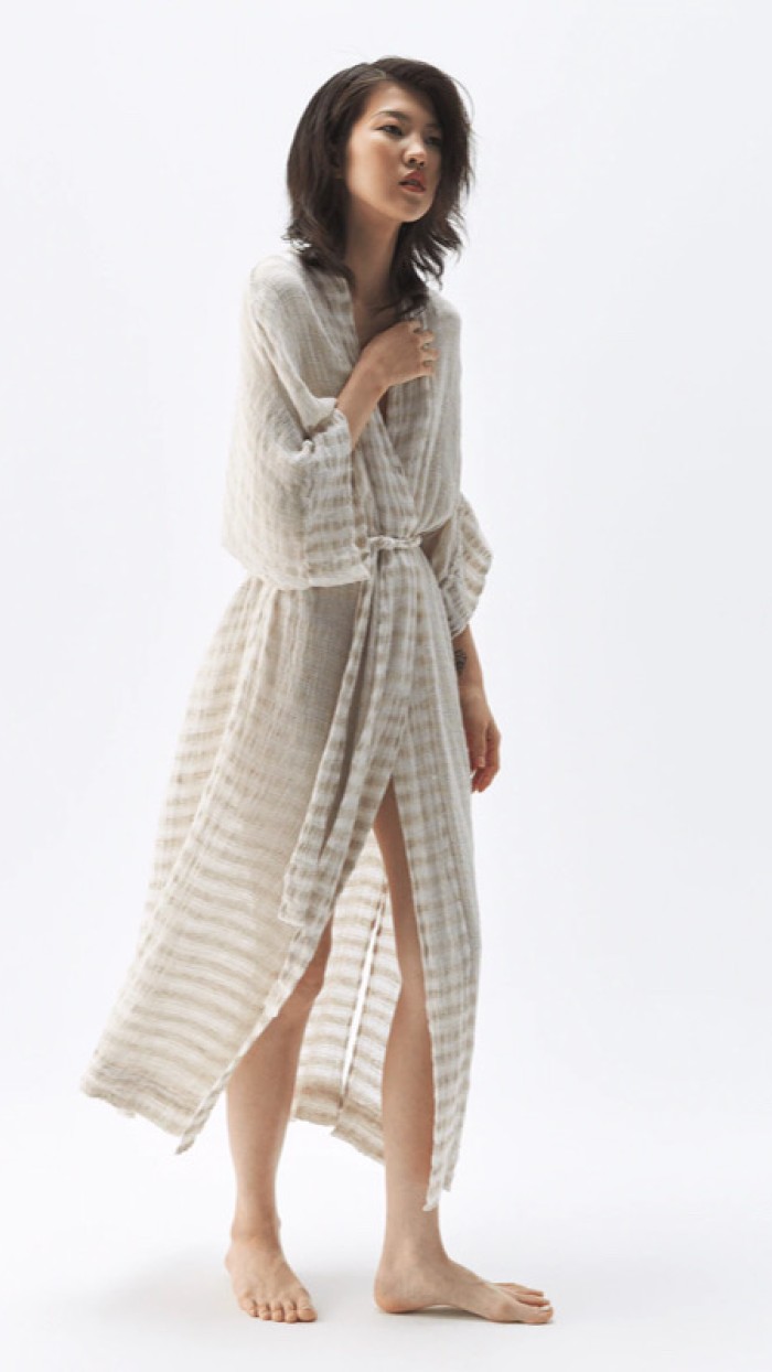 Krem Çizgili Kimono