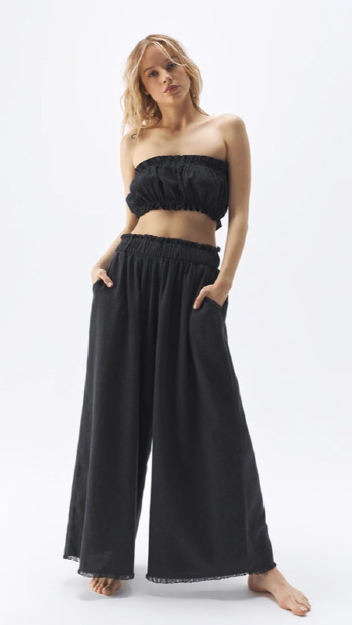 Siyah Keten Crop Top
