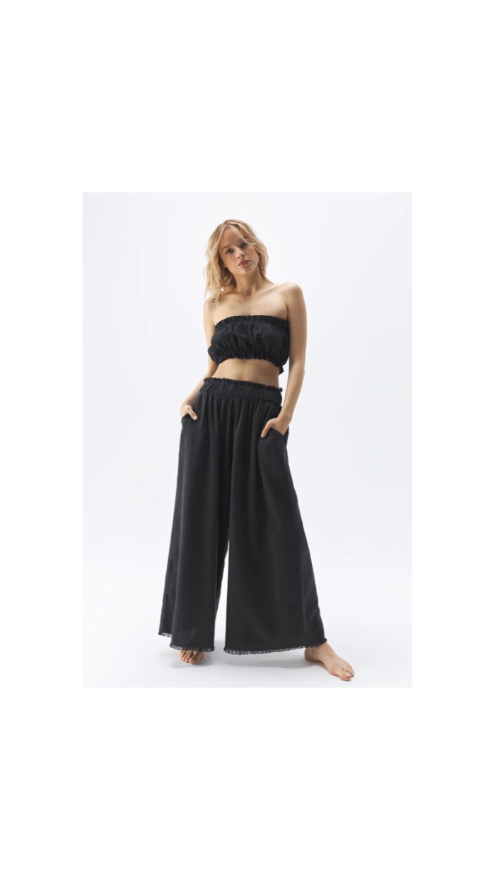 Siyah Keten Crop Top