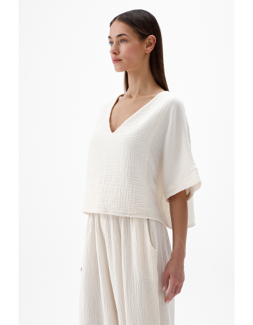Crinkle V yaka Bluz