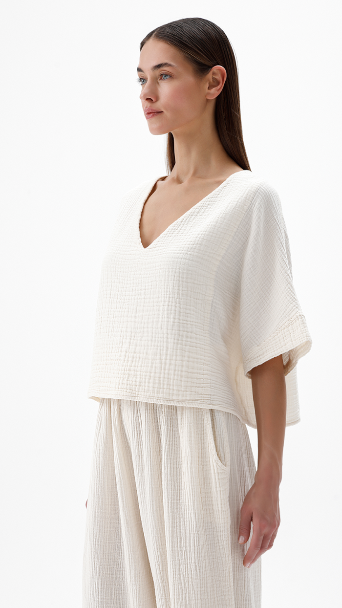 Crinkle V yaka Bluz Crinkle V yaka Bluz