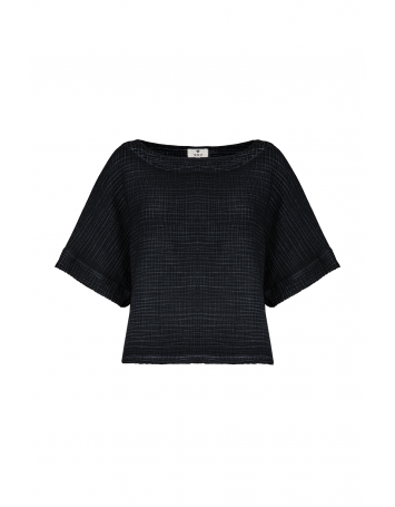 Crinkle Siyah Kısa Kollu Üst